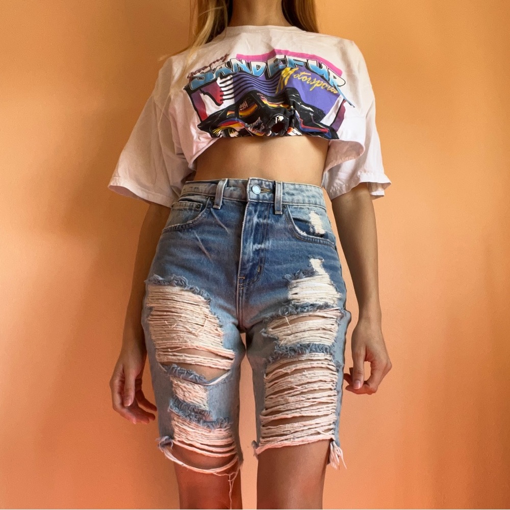 Distressed Mid Thigh Jorts Above Knee Cutoffs Carmar Denim Shorts